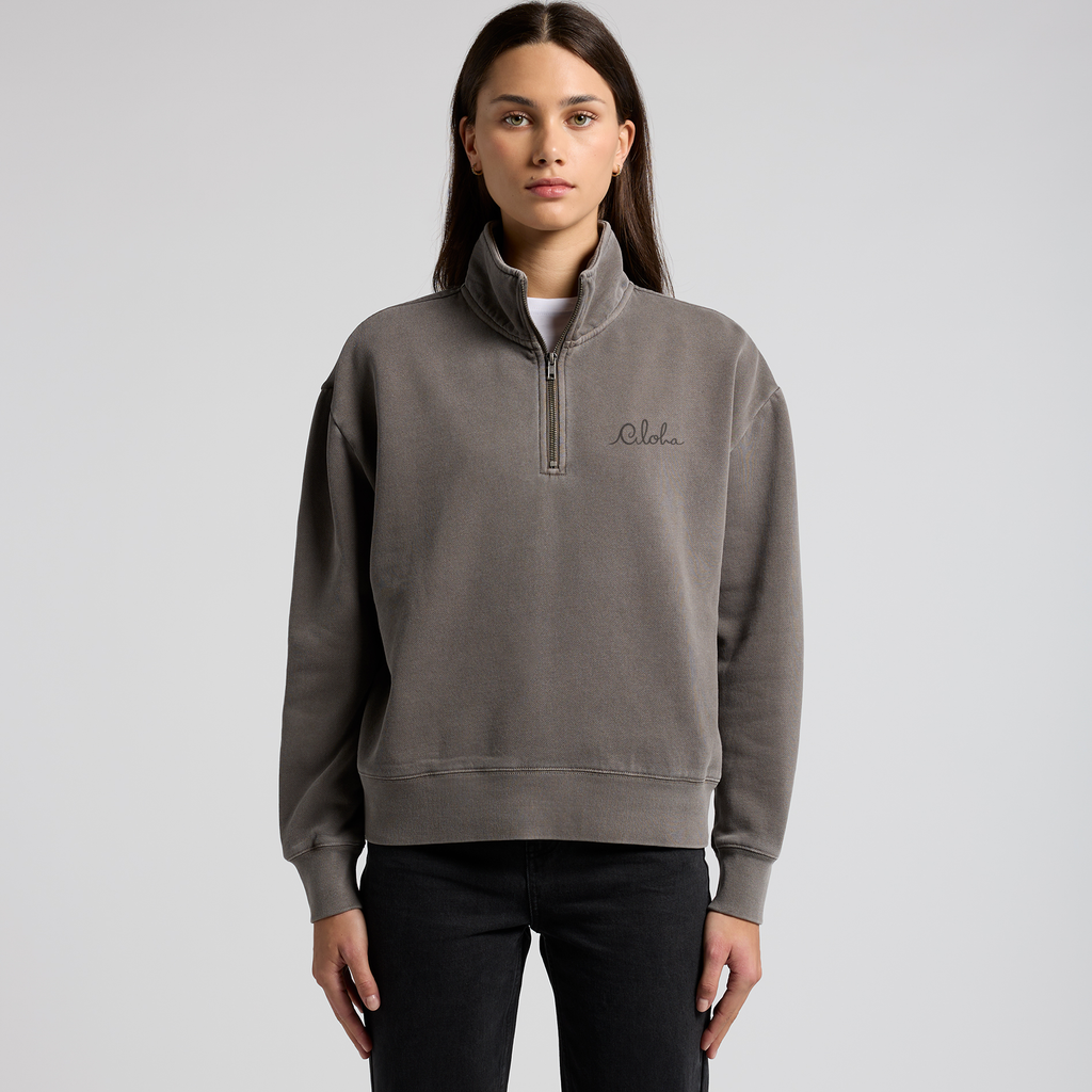 Aloha Half Zip – Stone Wash Grey